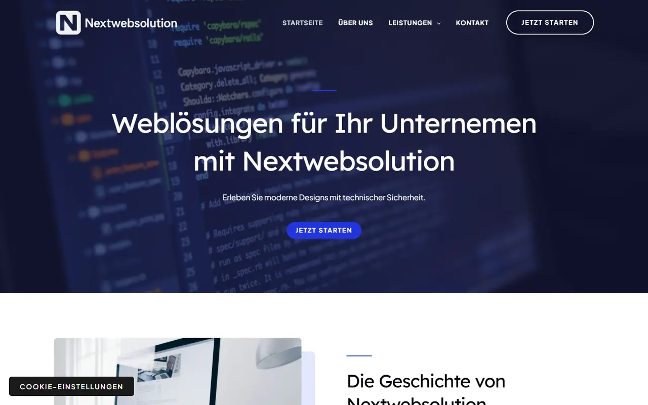 Alte Startseite von nextwebsolution.de vor dem Umbau