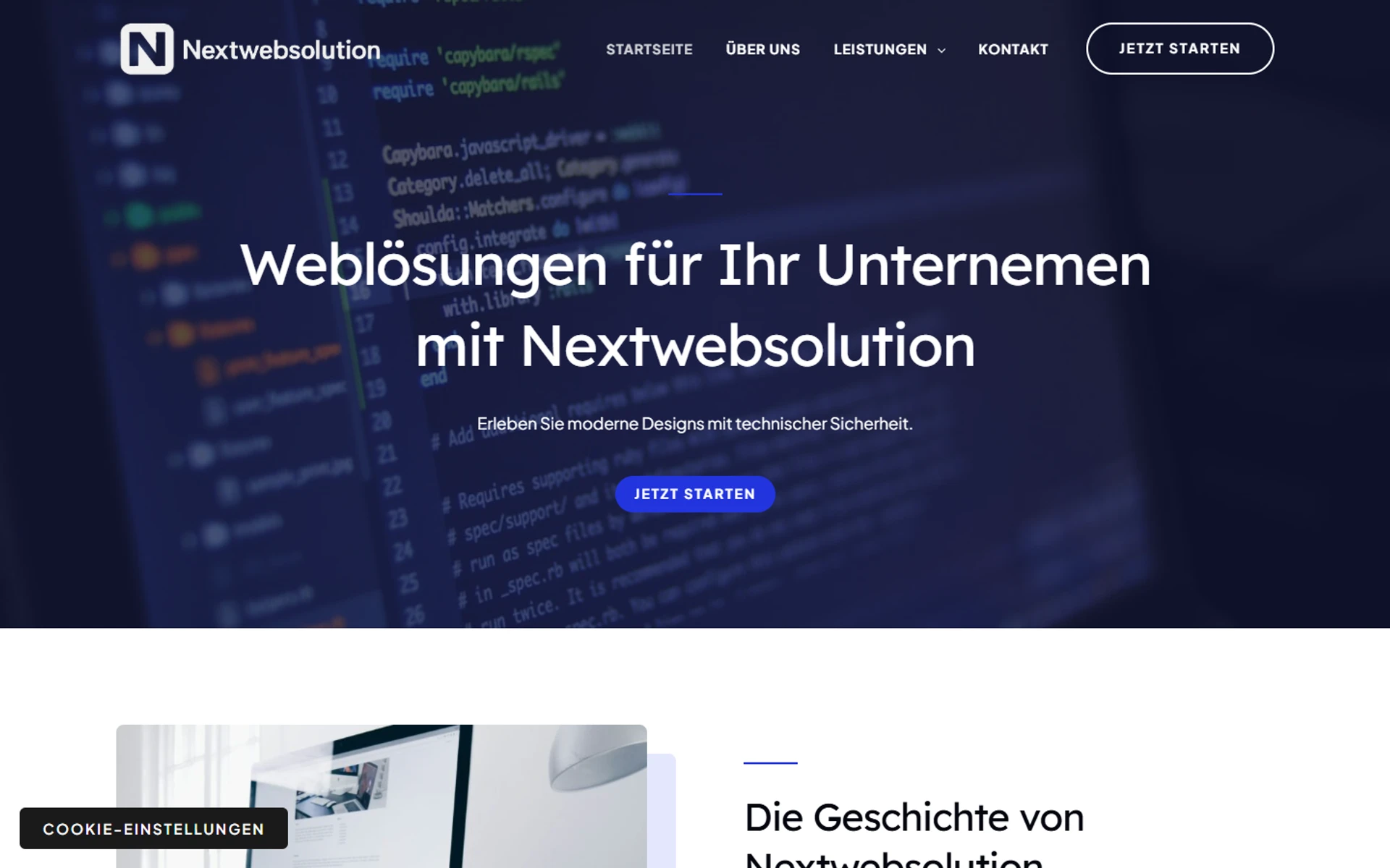 Alte Startseite von nextwebsolution.de vor dem Umbau